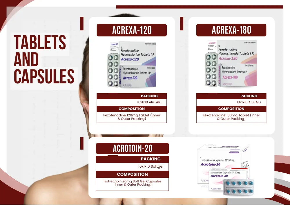 Acroveda & Dermacare catalogue, page 13: Acrexa-120, Acrexa-180, Acrotoin-20