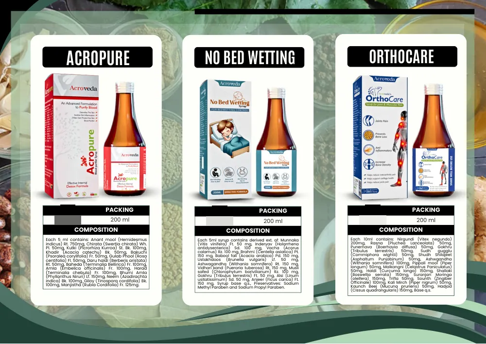 Acroveda & Dermacare catalogue, page 29: Acropure, NO Bed Wetting