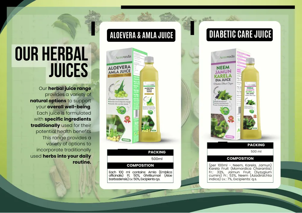 Acroveda & Dermacare catalogue, page 30: Aloe Vera & Amla Juice, Diabetic Care Juice