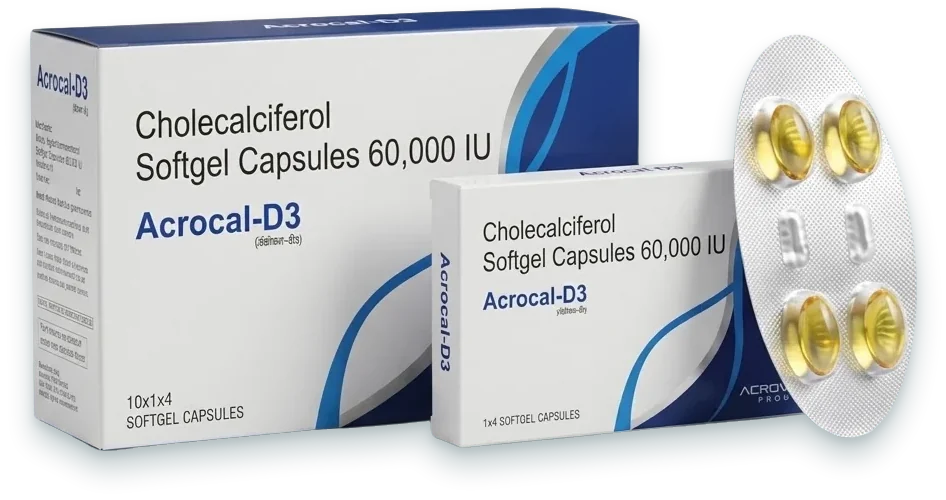 Acrocal-D3 (Cholecalciferol 60,000 IU Softgel Capsule) softgels pack by Acrowell Labs