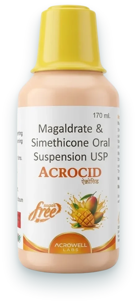 Acrocid (Magaldrate 400mg + Simethicone 20mg Suspension (Sugar Free, Mango…) syrups & suspensions pack by Acrowell Labs