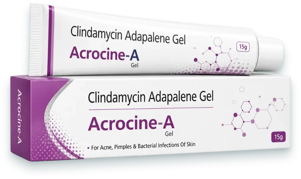 Acrocine-A (Clindamycin 1% + Adapalene 0.1% Gel) creams, gels & ointments pack by Acrowell Dermacare