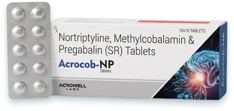 Acrocob-NP (Methylcobalamin 750mcg + Pregabalin 75mg + Nortriptyline 10mg Capsule) capsules pack by Acrowell Labs