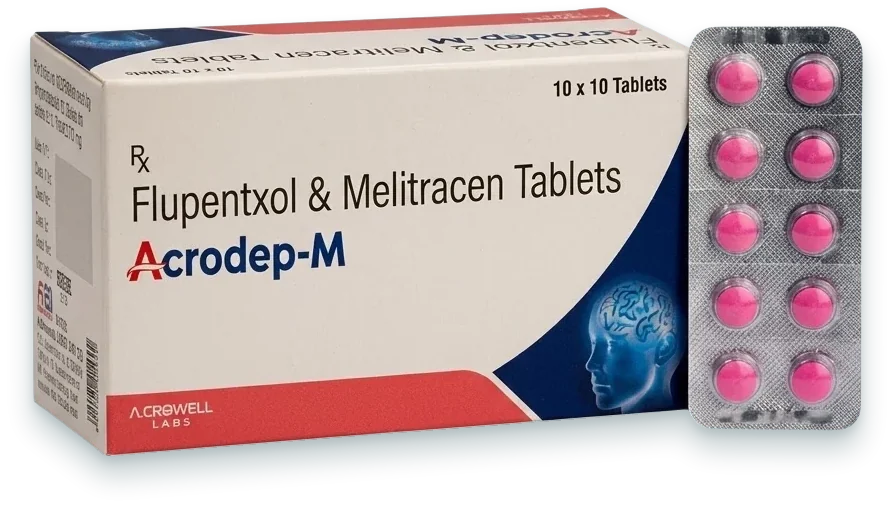 Acrodep-M (Flupentixol 0.5mg + Melitracen 10mg Tablet) tablets pack by Acrowell Labs