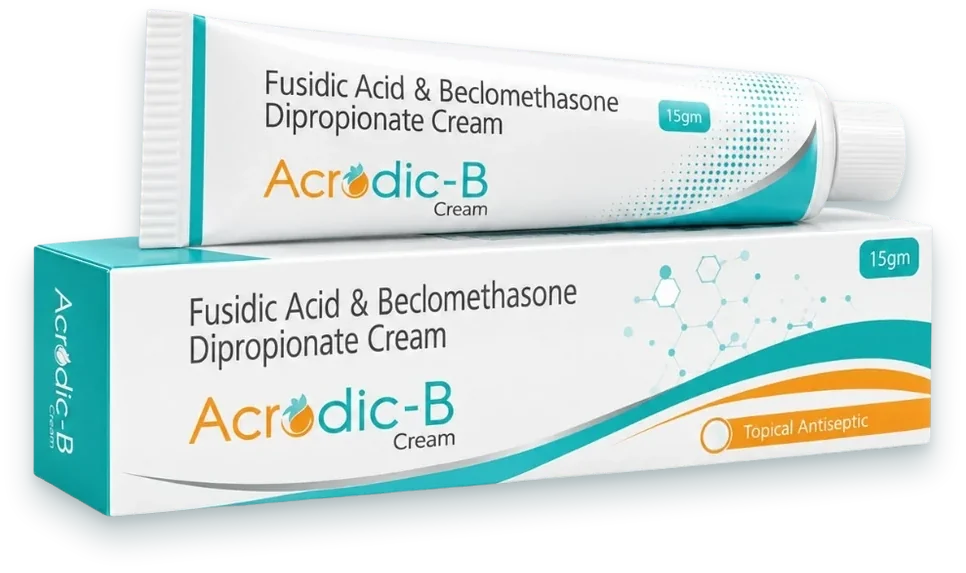 Acrodic-B (Fusidic Acid 2% + Beclomethasone 0.025% Cream) creams, gels & ointments pack by Acrowell Dermacare