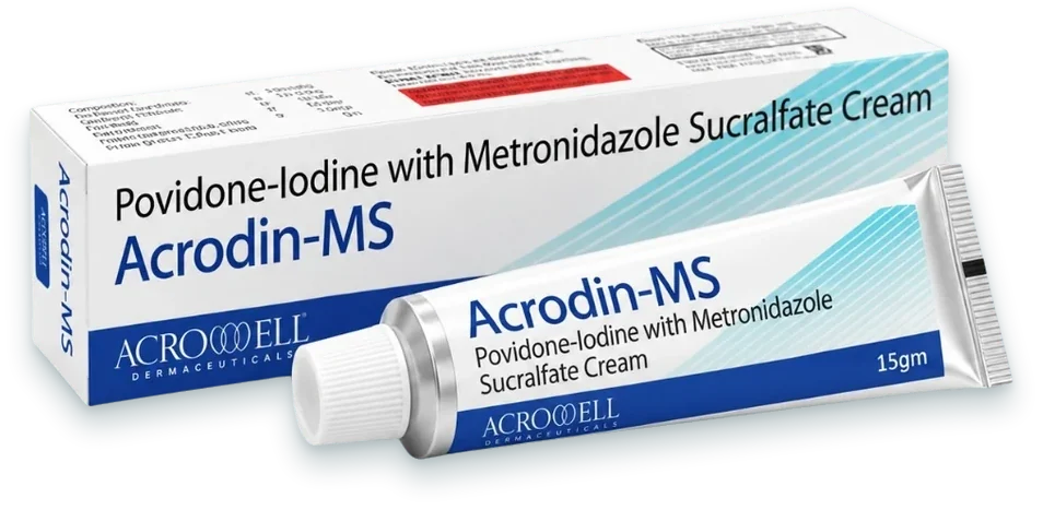 Acrodine-SM (Povidone-Iodine 50mg + Metronidazole 10mg + Sucralfate 70mg Ointment) creams, gels & ointments pack by Acrowell Dermacare