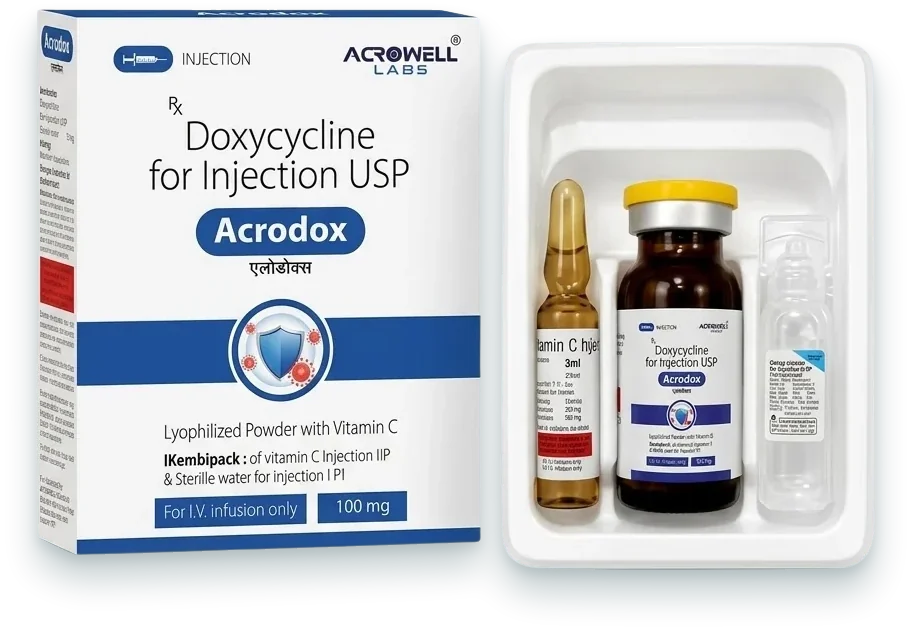 Acrodox Injection (Doxycycline Injection USP 100mg) injections pack by Acrowell Labs