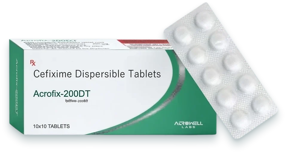 Acrofix-200DT (Cefixime 200mg Dispersible Tablet) tablets pack by Acrowell Labs