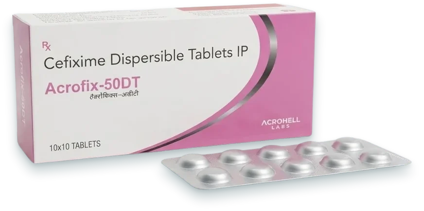 Acrofix-50DT (Cefixime 50mg Dispersible Tablet) tablets pack by Acrowell Labs