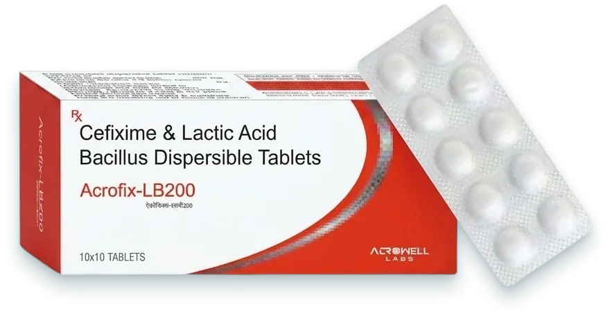 Acrofix-LB200 (Cefixime 200mg + Lactic Acid Bacillus Tablet) tablets pack by Acrowell Labs