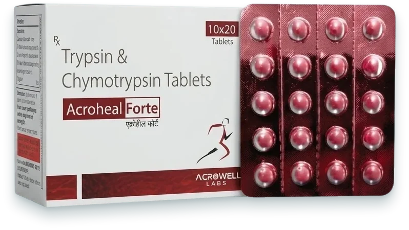 Acroheal-Forte (Trypsin-Chymotrypsin Tablets) tablets pack by Acrowell Labs