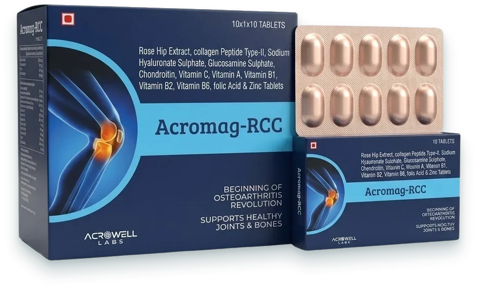 Acromag-RCC (Rose Hip Extract + Collagen Peptide Type 1 + Sodium Hyaluronate +…) tablets pack by Acrowell Labs
