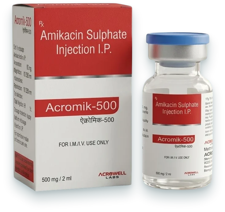 Acromik-500 (Amikacin 500mg Injection) injections pack by Acrowell Labs