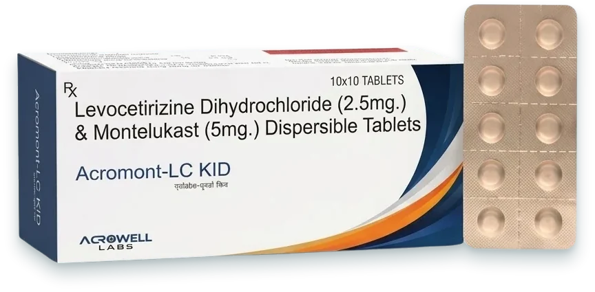 Acromont-LC Kid (Montelukast Sodium 4mg + Levocetirizine HCl 2.5mg Tablet) tablets pack by Acrowell Labs
