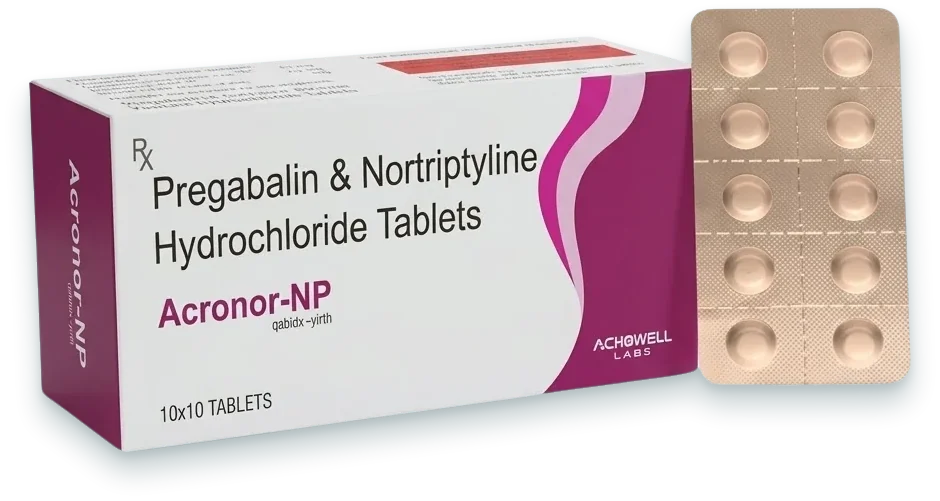 Acronor-NP (Nortriptyline 10mg + Pregabalin 75mg Tablet) tablets pack by Acrowell Labs