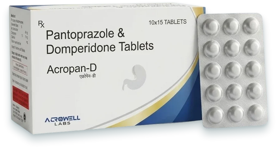 Acropan-D (Pantoprazole 40mg + Domperidone 10mg Tablet) tablets pack by Acrowell Labs