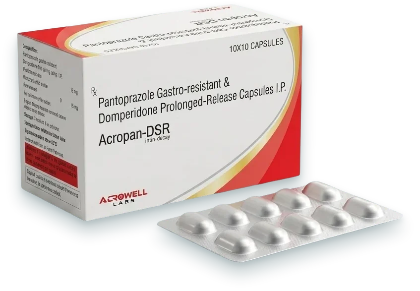 Acropan-DSR (Pantoprazole 40mg + Domperidone 30mg SR Capsule) capsules pack by Acrowell Labs