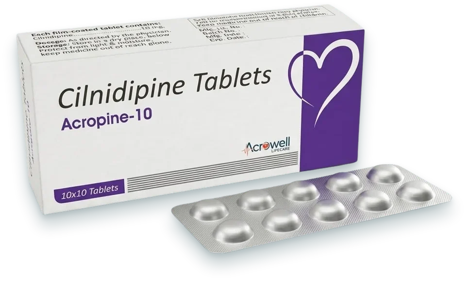Acropine-10 (Cilnidipine 10mg Tablet) tablets pack by Acrowell Lifecare