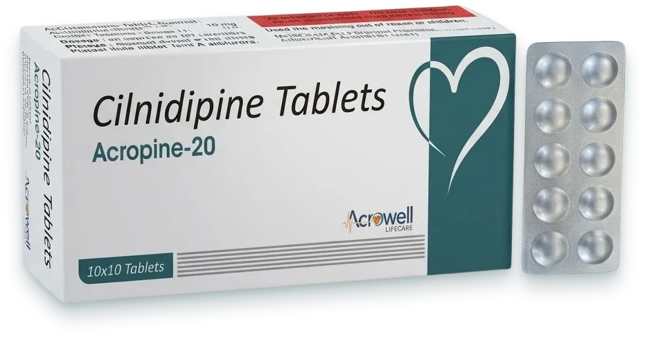 Acropine-20 (Cilnidipine 20mg Tablet) tablets pack by Acrowell Lifecare