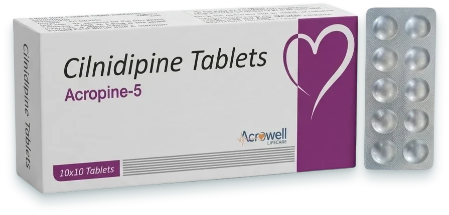 Acropine-5 (Cilnidipine 5mg Tablet) tablets pack by Acrowell Lifecare