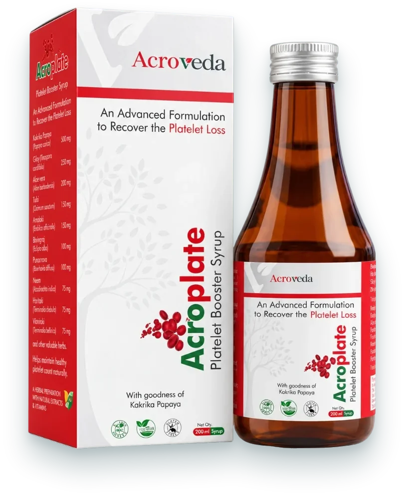 Acroplate Syrup (Carica Papaya 370mg + Tinospora Cordifolia 125mg Syrup) syrups & suspensions pack by Acroveda