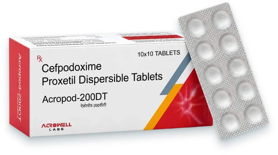 Acropod-200DT (Cefpodoxime 200mg Dispersible Tablet) tablets pack by Acrowell Labs