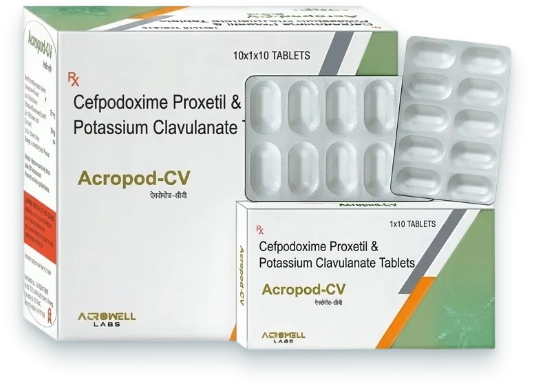 Acropod-CV (Cefpodoxime 200mg + Potassium Clavulanate 125mg Tablet) tablets pack by Acrowell Labs
