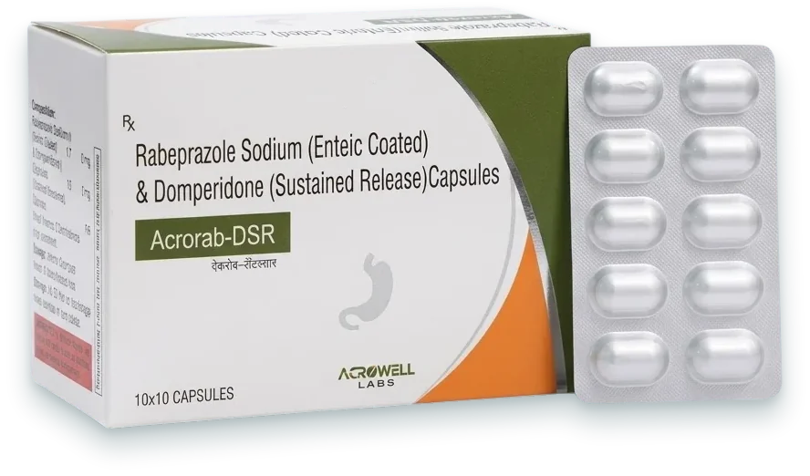 Acrorab-DSR (Rabeprazole 20mg + Domperidone 30mg SR Capsule) capsules pack by Acrowell Labs