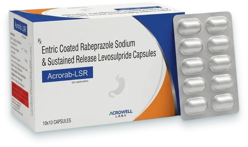 Acrorab-LSR (Rabeprazole 20mg + Levosulpiride 75mg Capsule) capsules pack by Acrowell Labs