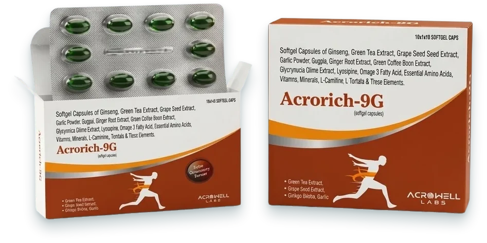 Acrorich-9G (Ginseng + Green Tea Extract + Grape Seed Extract + Ginkgo Biloba +…) softgels pack by Acrowell Labs