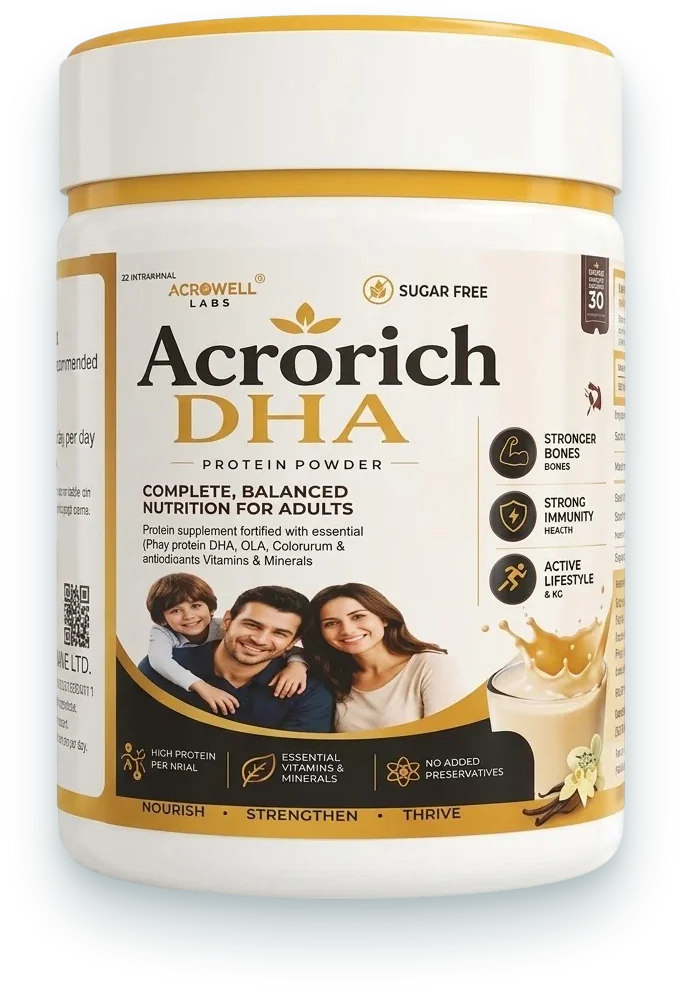 Acrorich-DHA (Protein Powder with DHA (Chocolate Flavour)) sachets & powders pack by Acrowell Labs