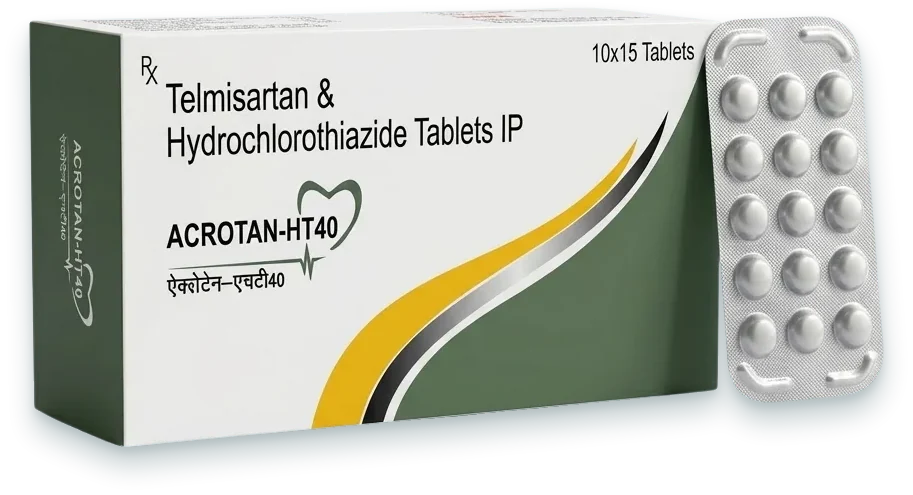Acrotan-HT40 (Telmisartan 40mg + Hydrochlorothiazide 12.5mg Tablet) tablets pack by Acrowell Lifecare