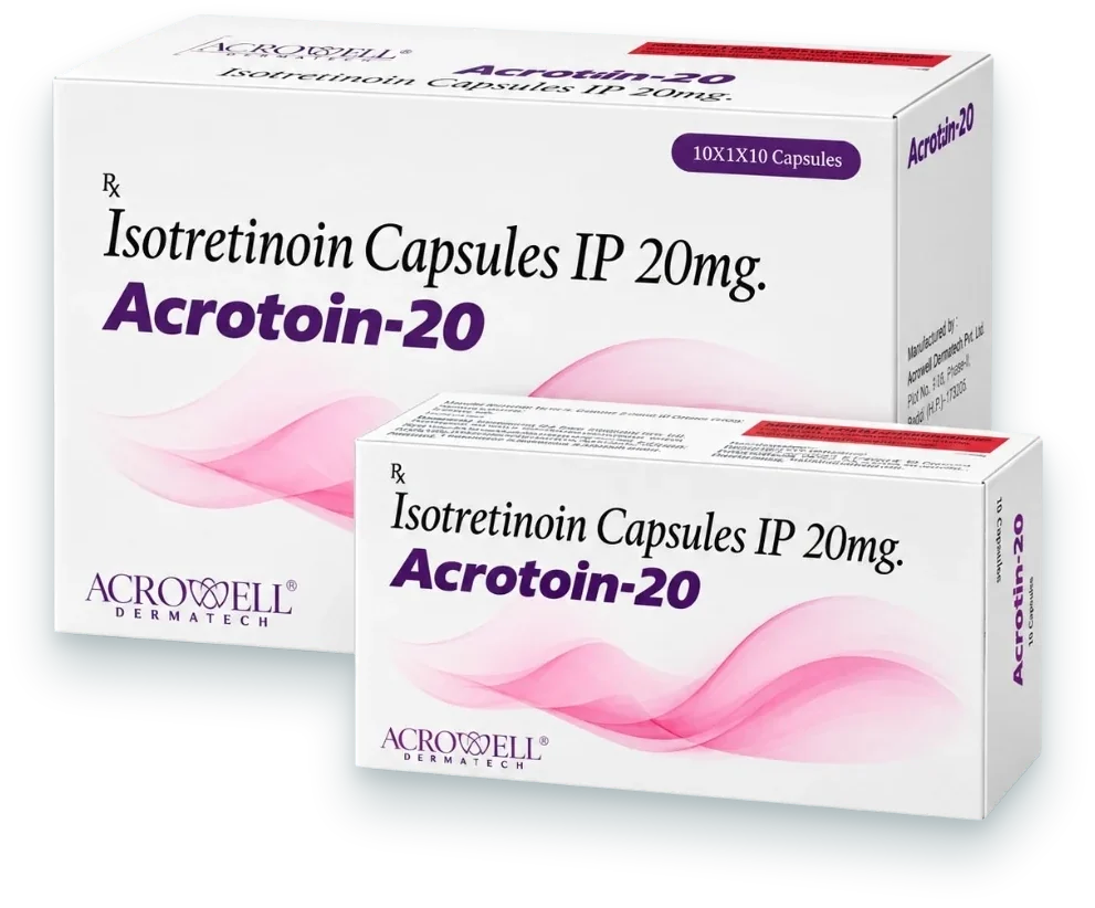 Acrotoin-20 (Isotretinoin 20mg Soft Gel Capsules) softgels pack by Acrowell Dermacare