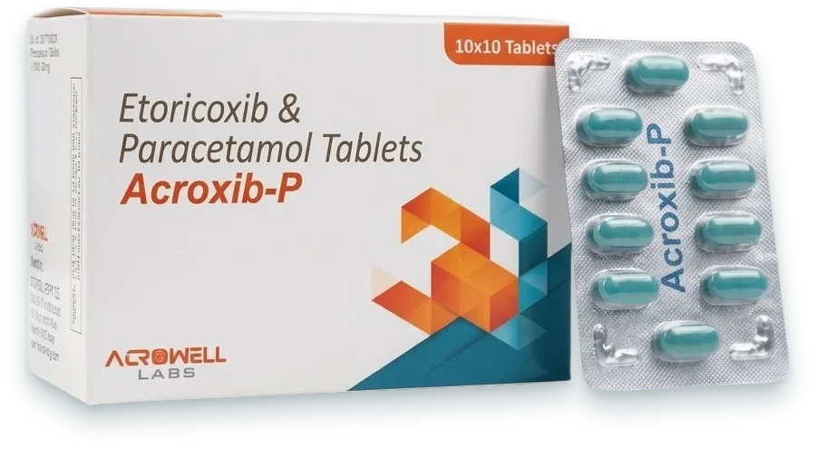 Acroxib-P (Etoricoxib 60mg + Paracetamol 325mg Tablet) tablets pack by Acrowell Labs