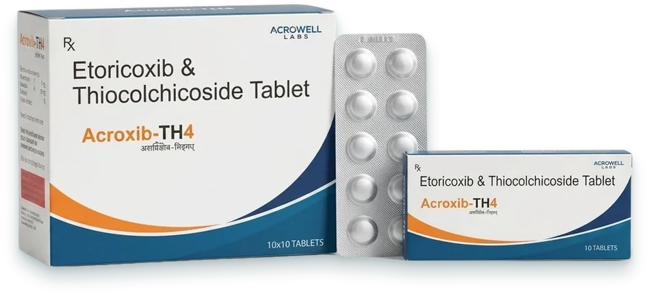 Acroxib-TH4 (Etoricoxib 60mg + Thiocolchicoside 4mg Tablet) tablets pack by Acrowell Labs