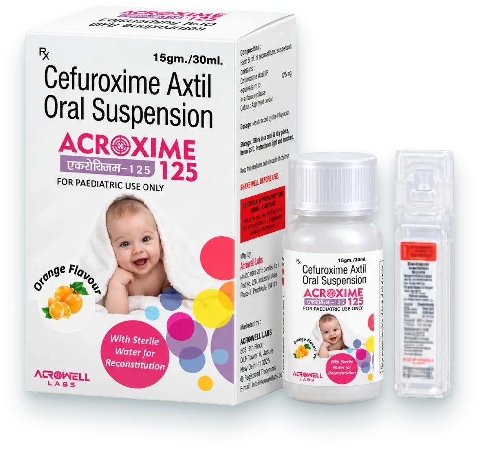 Acroxime-125 (Cefuroxime Axetil Oral Suspension) dry syrups pack by Acrowell Labs