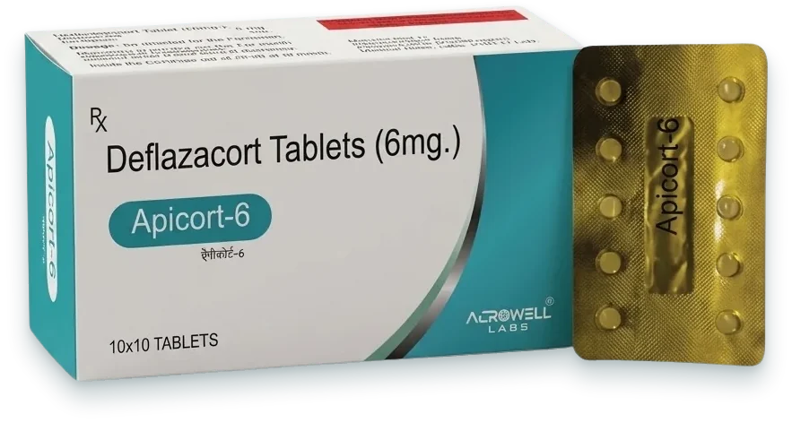 Apicort-6 (Deflazacort 6mg Tablet) tablets pack by Acrowell Labs