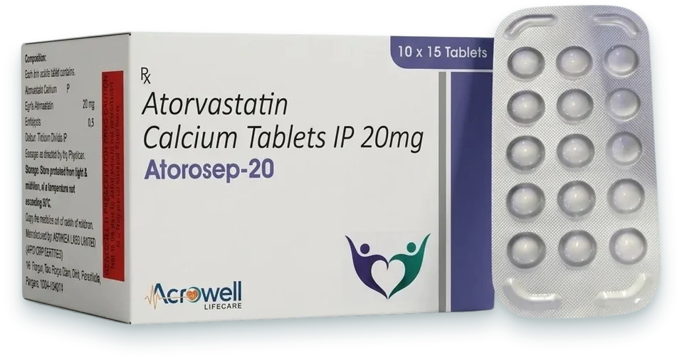 Atorosep-20 (Atorvastatin 20mg Tablet) tablets pack by Acrowell Lifecare