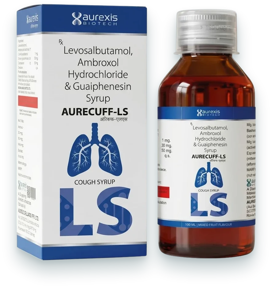 Aurecuff-LS (Levosalbutamol 1mg + Ambroxol 30mg + Guaiphenesin 50mg Syrup) syrups & suspensions pack by Aurexis Biotech