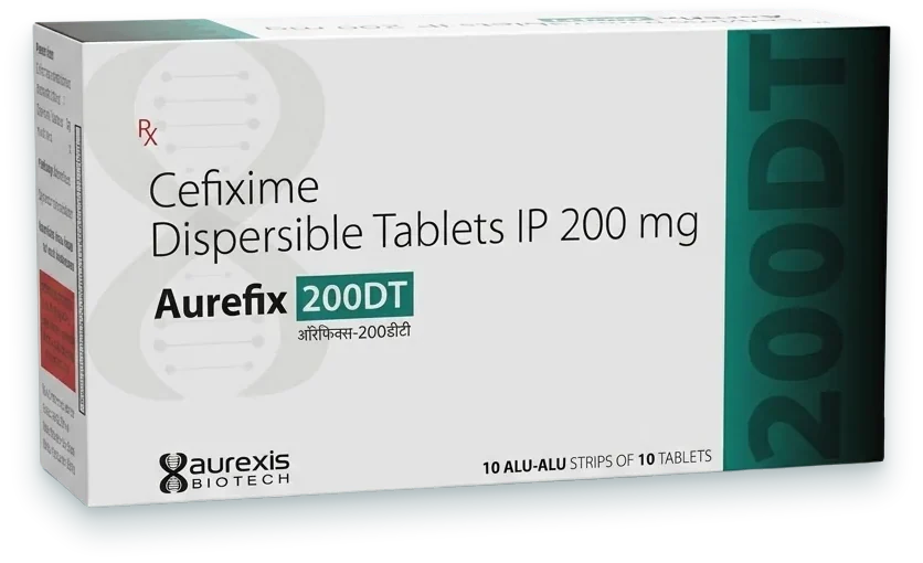 Aurefix-200DT (Cefixime Dispersible Tablet IP 200mg) tablets pack by Aurexis Biotech