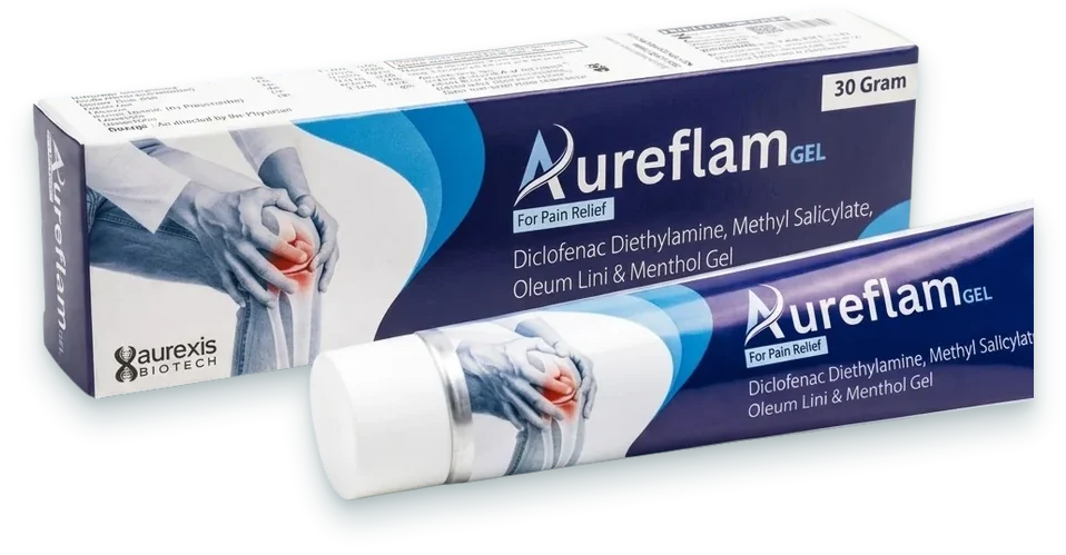 Aureflam Gel (Diclofenac + Methyl Salicylate + Linseed Oil + Menthol Gel) hair & skin oils pack by Aurexis Biotech