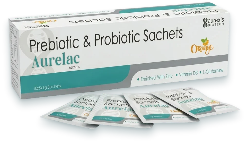 Aurelac Sachets (Prebiotic & Probiotic Sachet) sachets & powders pack by Aurexis Biotech