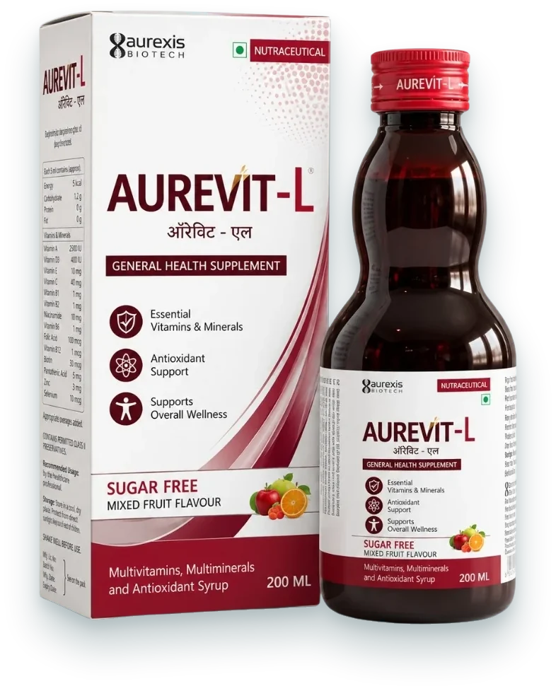 Aurevit-L (Multivitamins + Multiminerals + L-Lysine + Zinc Syrup) syrups & suspensions pack by Aurexis Biotech