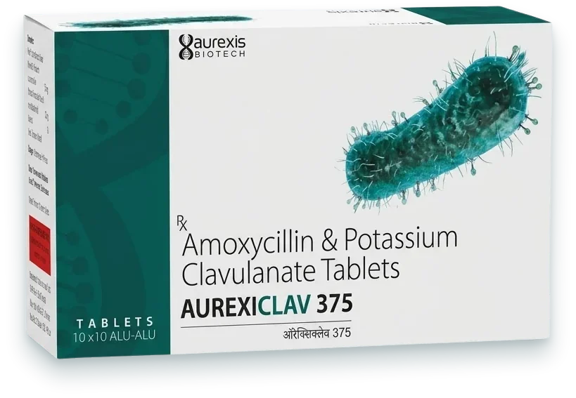 Aurexiclav-375 (Amoxycillin 250mg + Potassium Clavulanate 125mg Tablet) tablets pack by Aurexis Biotech