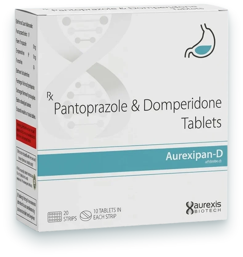 Aurexipan-D (Pantoprazole 40mg + Domperidone 10mg Tablet) tablets pack by Aurexis Biotech