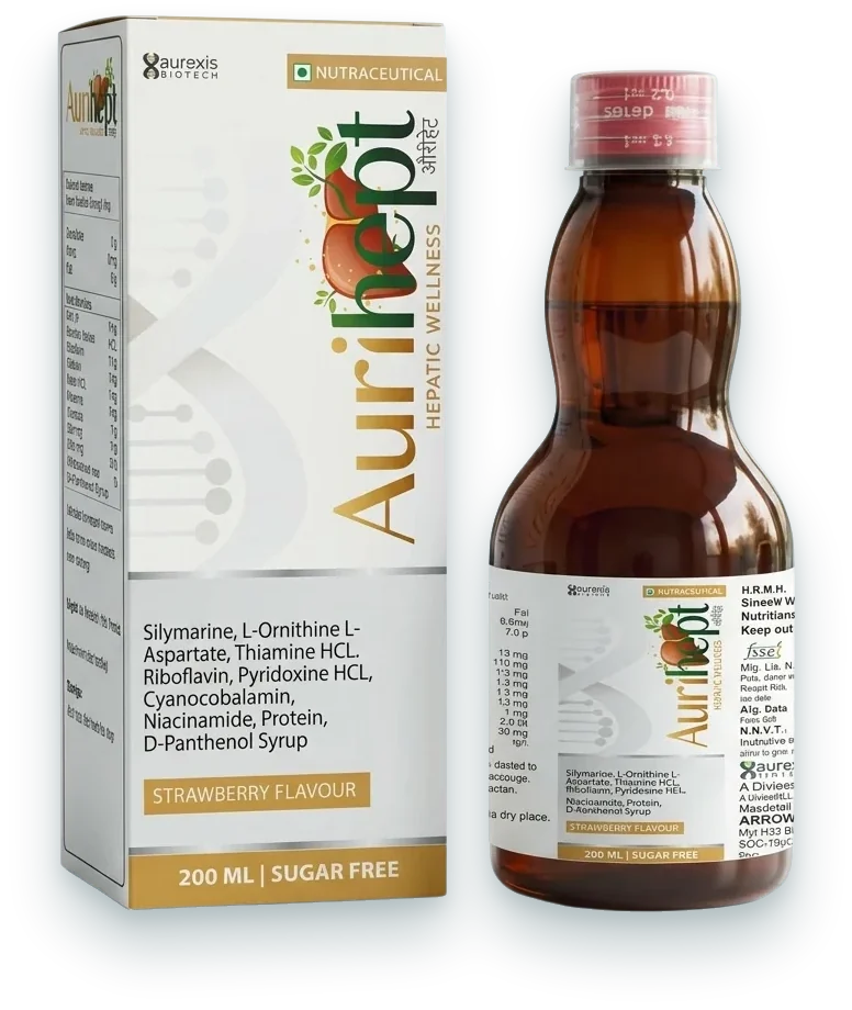 Aurihept (Silymarin + L-Ornithine L-Aspartate + Thiamine HCl + Riboflavin +…) syrups & suspensions pack by Aurexis Biotech