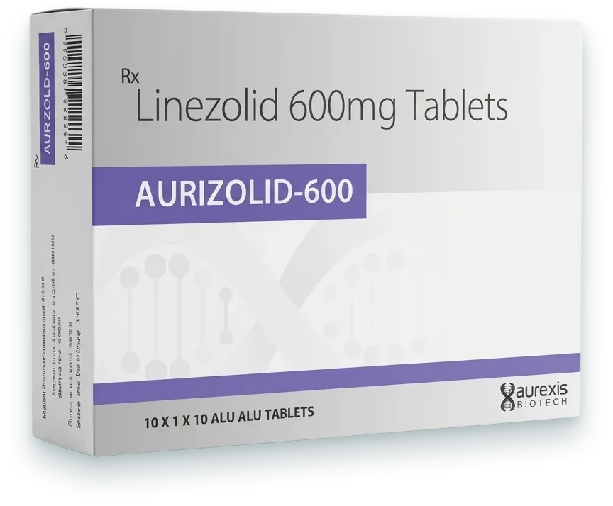 Aurizolid-600 (Linezolid 600mg Tablets) tablets pack by Aurexis Biotech