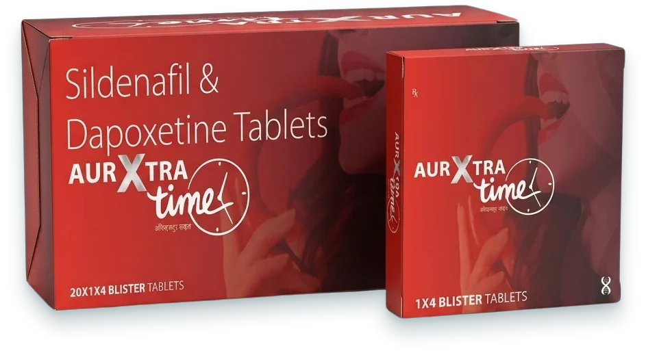 Aurxtra (Sildenafil 100mg + Dapoxetine 60mg Tablet) tablets pack by Aurexis Biotech