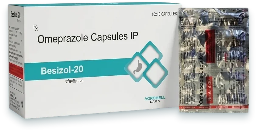 Besizole-20 (Omeprazole 20mg Capsule) capsules pack by Acrowell Labs