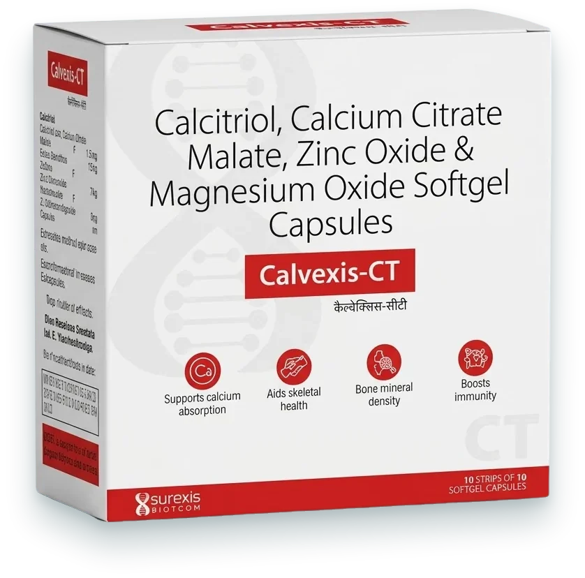 Calvexis-CT (Calcitriol 0.25mcg + Calcium Citrate 500mg + Zinc 7.5mg +…) softgels pack by Aurexis Biotech